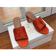 Loro Piana HEEL 8cm ostrich pattern leather summer charms mules orange 2024