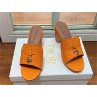 Loro Piana HEEL 8cm ostrich pattern leather summer charms mules moutarde 2024