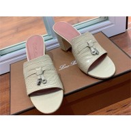 Loro Piana HEEL 8cm crocodile pattern leather summer charms mules CREAMY 2024
