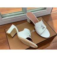 Loro Piana HEEL 8cm crocodile pattern leather summer charms mules WHITE 2024