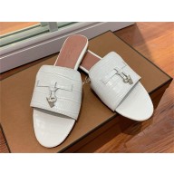 Loro Piana crocodile pattern leather summer charms mules WHITE 2024