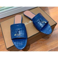 Loro Piana crocodile pattern leather summer charms mules NAVY 2024