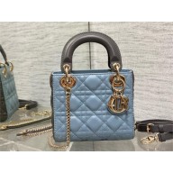 DIOR Mini Lady Dior Bag IN Two-Tone GRAY AND BLUE Cannage Lambskin 2024
