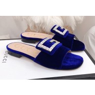 Gucci Velvet Slide with Crystal G 551445 Blue 2018