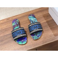 Dior Cobalt Blue Multicolor Embroidered Cotton with Toile de Jouy Voyage Motif Dway Flat Slide 2024