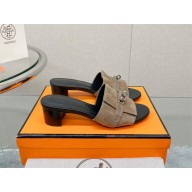 Hermes heel 5CM Giulia sandal in calfskin SUEDE GRAY 2023