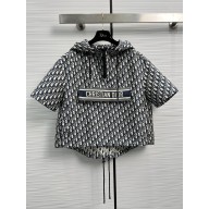 DIOR Blue and Ecru Technical Taffeta Jacquard with Dior Oblique Motif Hooded Anorak 2023