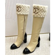 chanel Lambskin double c with shearling zipper boots ib beige heel 8.5cm 2024
