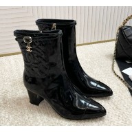 chanel patent leather classic Quilting ankle Boots in black heel 6.5cm 2024