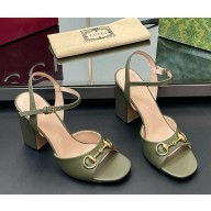 Gucci Women's Horsebit sandal 816605 green leather heel 9.5cm 2025