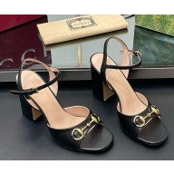 Gucci Women's Horsebit sandal 816605 Black leather heel 9.5cm 2025