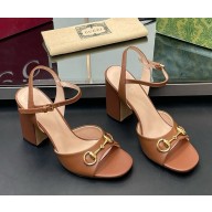Gucci Women's Horsebit sandal 816605 Brown leather heel 9.5cm 2025