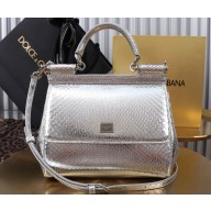Dolce & Gabbana Medium Sicily handbag snake skin silver 2024