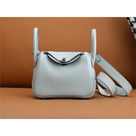 Hermes Mini Lindy 19cm Bag in original  taurillon clemence leather bleu pale with silver hardware(handmade)