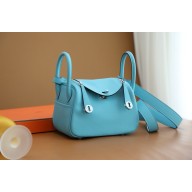 Hermes Mini Lindy 19cm Bag in original togo leather belu du nord with silver hardware(handmade)