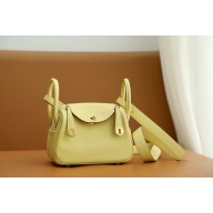 Hermes Mini Lindy 19cm Bag in original  taurillon clemence leather jaune poussin with gold hardware(handmade)