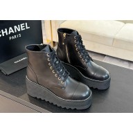 Chanel 10cm lace-up boots black 2024