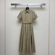 DIOR Beige Cotton Gabardine Belted Mid-Length Dress 2023