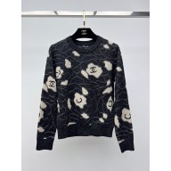 chanel camellias printed cashmere sweater black 2023