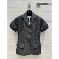 DIOR Black Cloqué-Effect Technical Jacquard Fitted Jacket with Puff Sleeves 2023