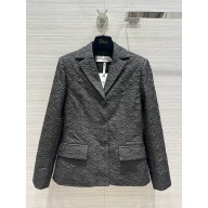 DIOR  Black Cloqué Technical Jacquard Fitted Jacket with Three-Quarter Sleeves 2023