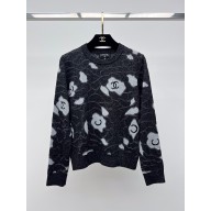 chanel camellias printed cashmere sweater gray 2023