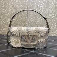 Valentino Locò Small Shoulder Bag with Floral Motif Embroidery 2023