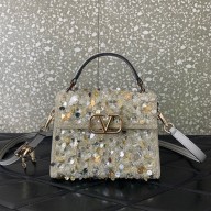 Valentino Mini VSling Bag in Beads 3D Embroidery with Crystals and Sequins Silver 2023
