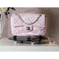 chanel White & pink Printed Denim & Gold-Tone Metal flap bag AS5454 2025