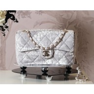 chanel White & gray Printed Denim & Gold-Tone Metal flap bag AS5454 2025