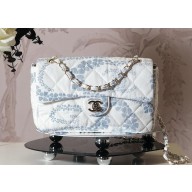 chanel White & Blue Printed Denim & Gold-Tone Metal flap bag AS5454 2025