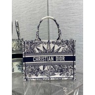 Dior Medium Book Tote Bag in White and Blue Rêve d'Infini Embroidery 2022 