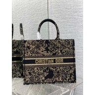 Dior Large Book Tote Bag in Black Jardin d'Hiver Embroidery with Gold-Tone Metallic Thread 2022
