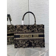 Dior Medium Book Tote Bag in Black Jardin d'Hiver Embroidery with Gold-Tone Metallic Thread 2022