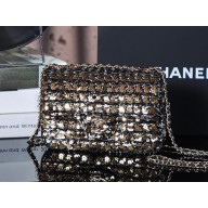 CHANEL Golden & Black Sequins & Gold-Tone Metal FLAP BAG AS4561 2025