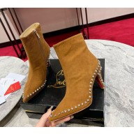Christian Louboutin Vidura studded suede ankle boots in brown heel 8.5cm 2024