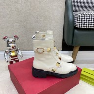 VALENTINO ROMAN STUD CALFSKIN COMBAT BOOT 40MM WHITE