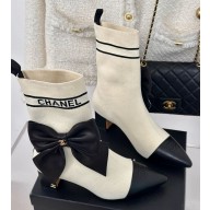 Chanel Womens socks boot in white calfskin/knit wool thread 2024