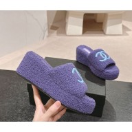 Chanel Platform CC Logo Shearling slippers purple 2024