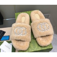 Gucci Interlocking G shearling flat slippers Beige 1210-2024