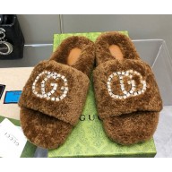 Gucci Interlocking G shearling flat slippers Brown 1210-2024