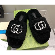 Gucci Interlocking G shearling flat slippers Black 1210-2024