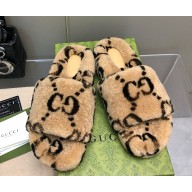 Gucci  flat slippers with shearling brown 1210-2024