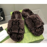 Gucci  flat slippers with shearling coffee 1210-2024