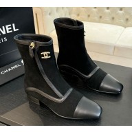 Chanel suede leather with zipper ankle Boots black 1118-2024