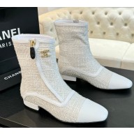Chanel Tweed/leather with zipper ankle Boots white 1118-2024