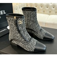 Chanel Tweed/leather with zipper ankle Boots black/white 1118-2024