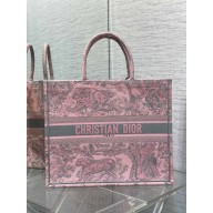 dior Pink and Gray Toile de Jouy Sauvage Embroidery large book tote 2023