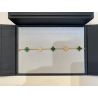 Van Cleef & Arpels Vintage Alhambra bracelet, 5 motifs,yellow gold,diamond,malachite