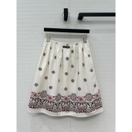 MIU MIU white Printed slubbed poplin skirt 2025
